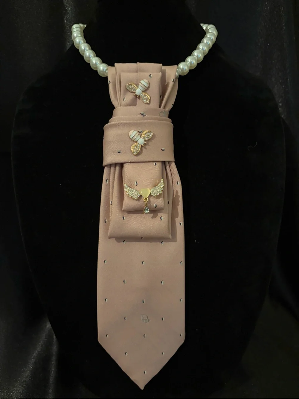 Dior Blush Pink Silk Scarf with Gold Bee Accents
